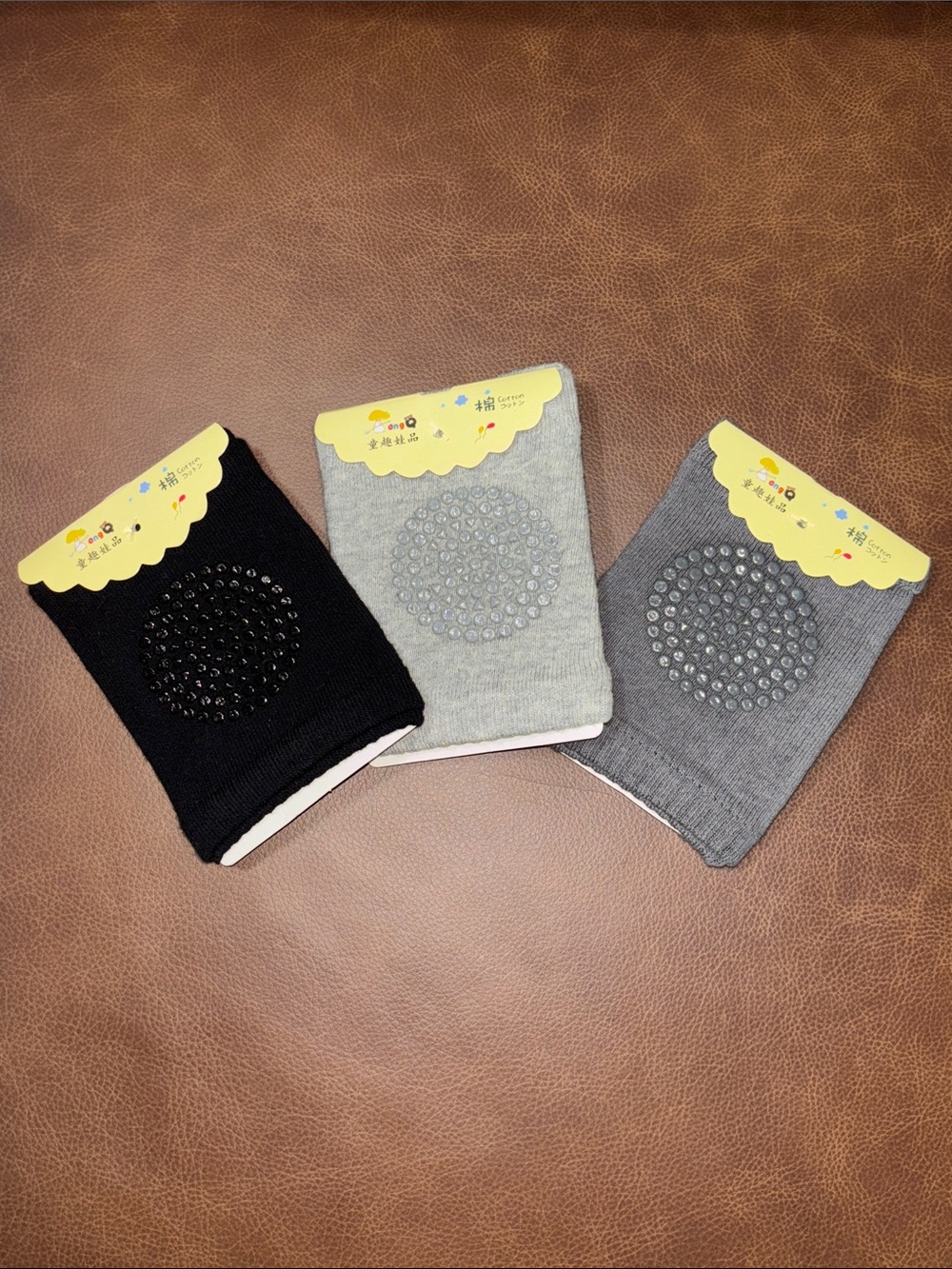 NEW! Non-Slip Baby Knee Pads - 3-Pack Black, Light Gray, Gray